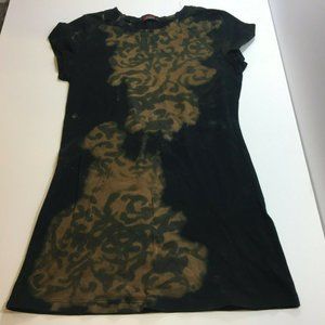 TParty Womens Black Beige Tye Dye Short Sleeve Fitted Tshirt Tee Fashion Medium